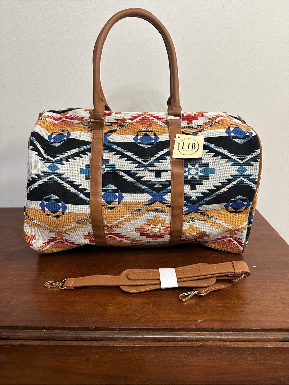 NWT LIB New York Aztec Weekender Duffel Bag Southwestern Boho Travel Bag 18”
